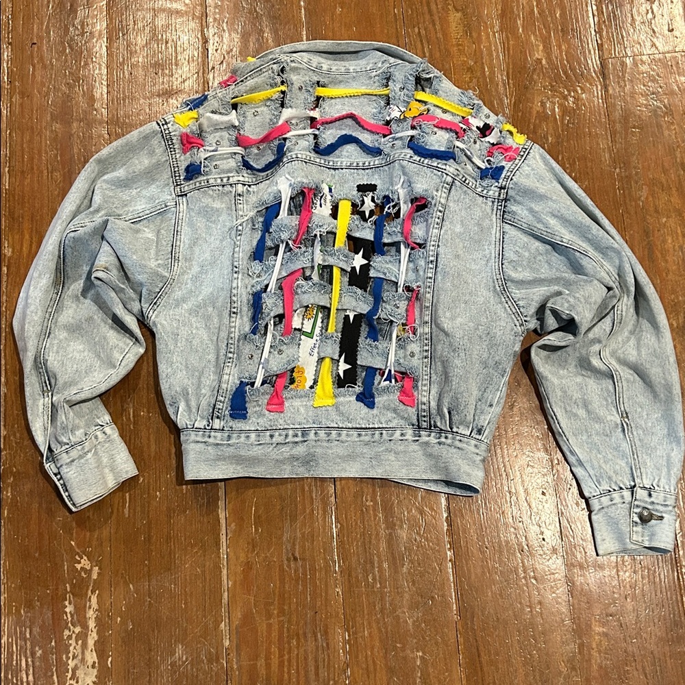TAMARA MARIE Colorful Denim Jacket with Accents Sz Medium - 1 of a Kind - Picture 7 of 13